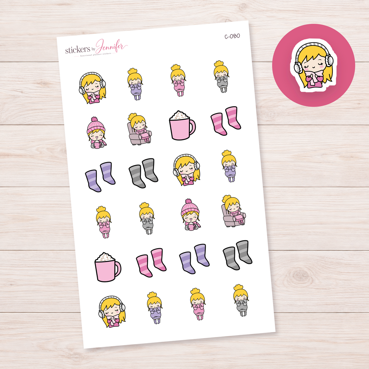 Cozy Day Character Planner Stickers — light-skin blonde | C-080