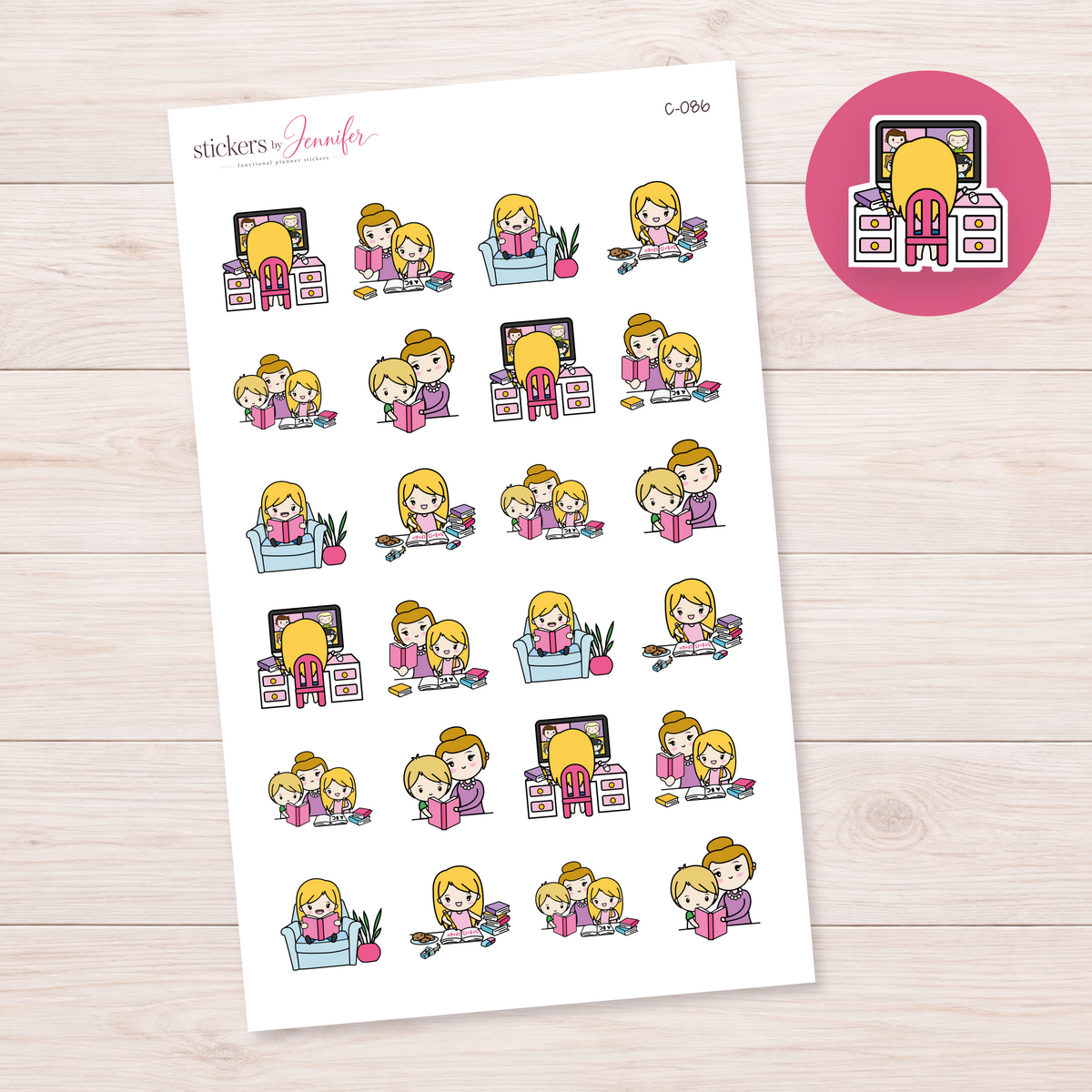 Learning at Home Character Planner Stickers — light-skin blonde | C-086