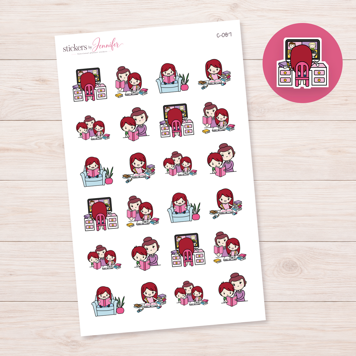 Learning at Home Character Planner Stickers — light-skin red-haired | C-087