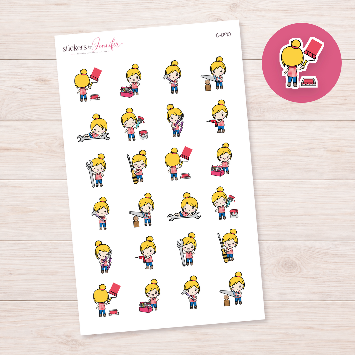 DIY and Home Repairs Character Planner Stickers — light-skin blonde | C-090