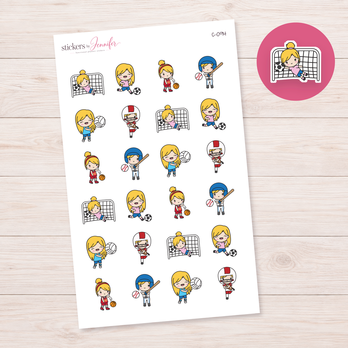 Sports Activities Character Planner Stickers — light-skin blonde | C-094