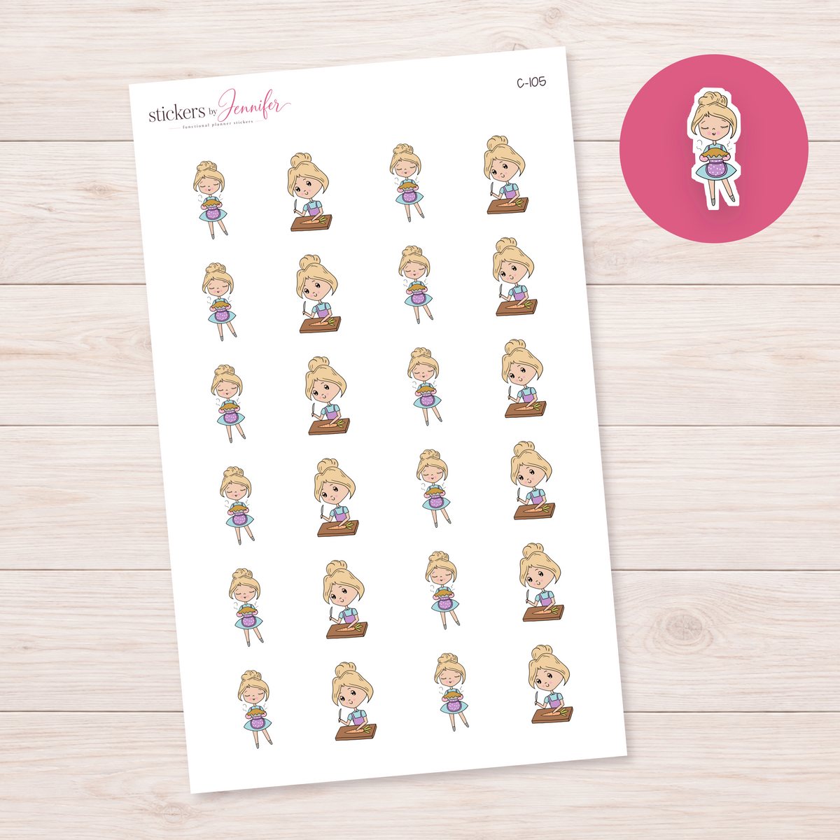 Cooking and Meal Prep Character Planner Stickers — light-skin blonde | C-105
