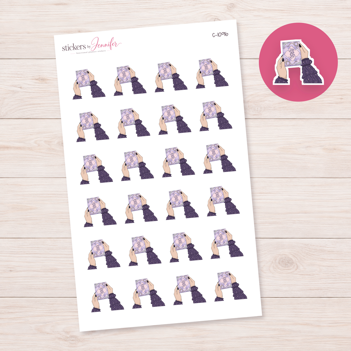 Purple Spell Book in Hands Planner Stickers | C-1096