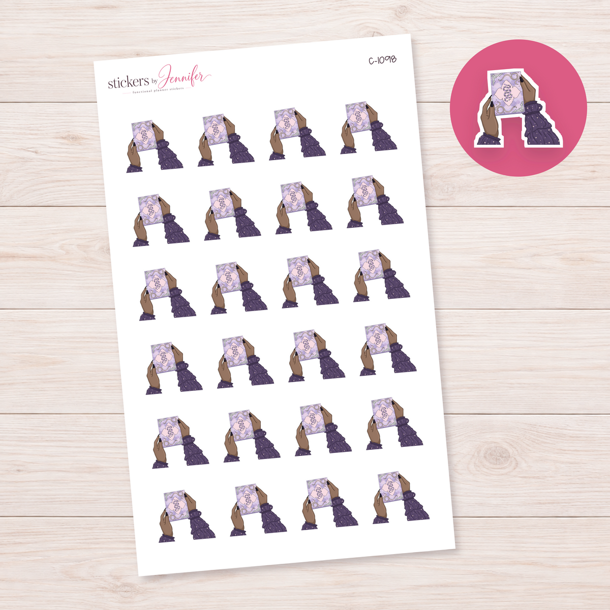 Lavender Decorative Book in Hands Planner Stickers | C-1098