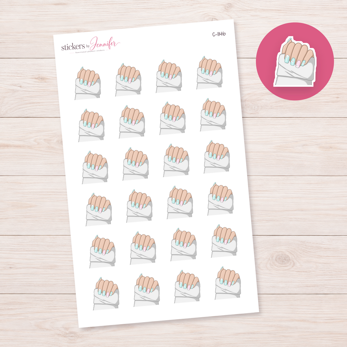 Mint and Pink Nail Set Planner Stickers | C-1146
