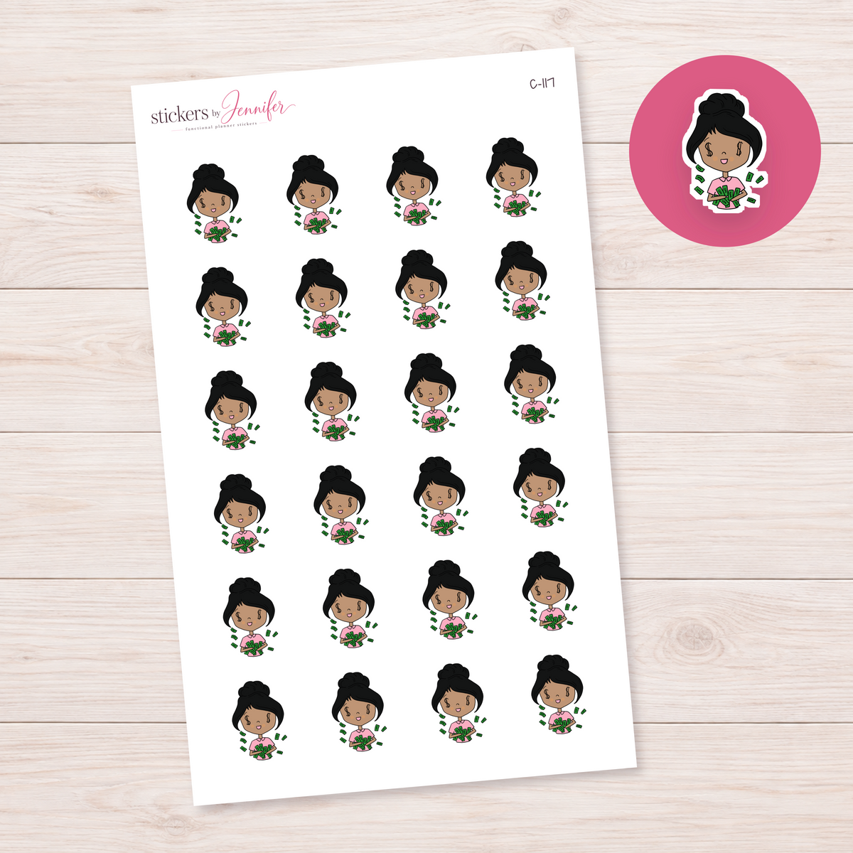 Payday Character — Black Hair Planner Stickers | C-117