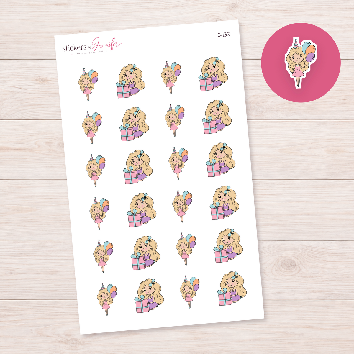 Birthday Celebration Character Planner Stickers — light-skin blonde | C-133