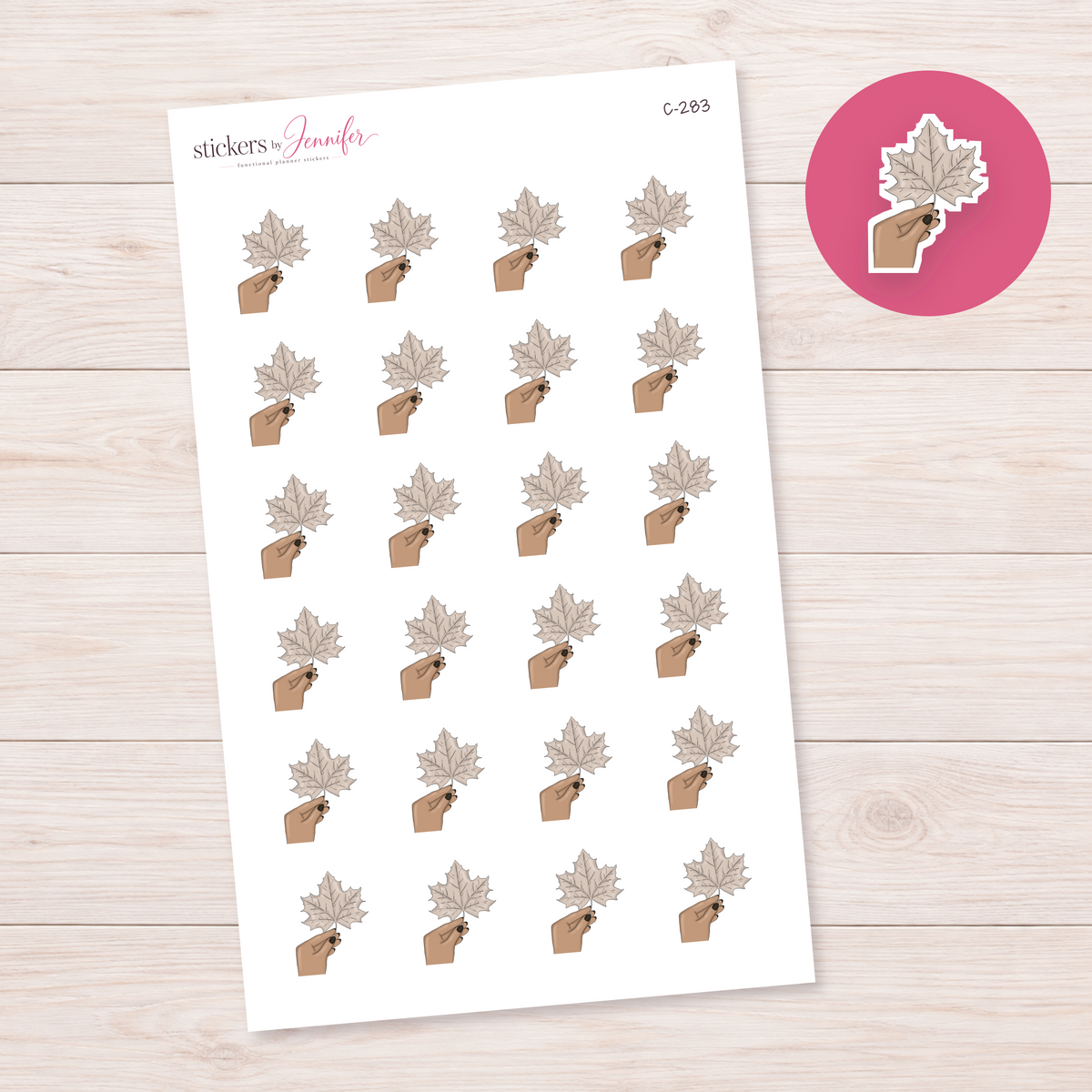 Neutral Maple Leaf in Hand — Tan Skin Planner Stickers | C-283