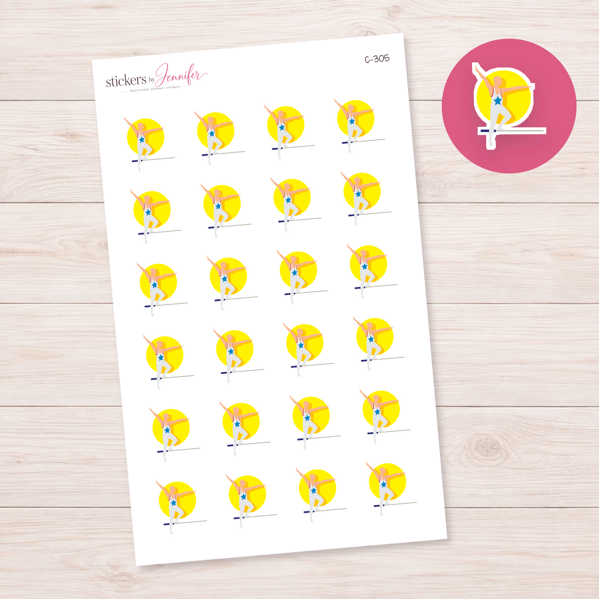 Gymnast on Balance Beam Planner Stickers | C-305