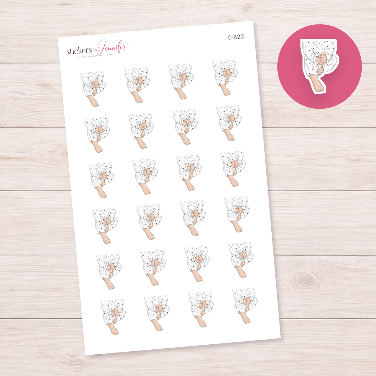 Cozy Dotted Pajamas — Light Skin Planner Stickers | C-322