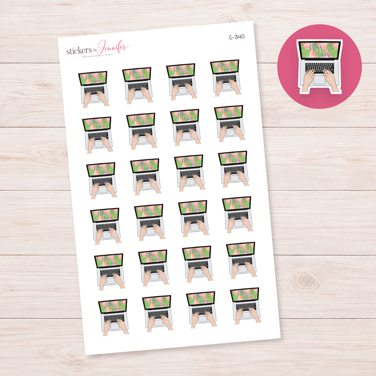 Tropical Boss Lady Laptop — Light Skin Planner Stickers | C-340