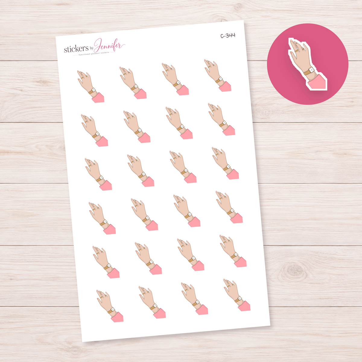Pink Sleeve Gold Watch Planner Stickers | C-344