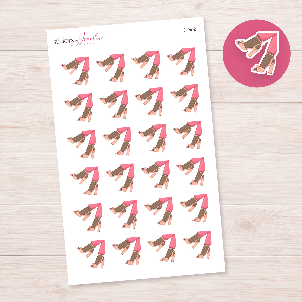 Pink Trousers and Bow Heels — Brown Skin Planner Stickers | C-358