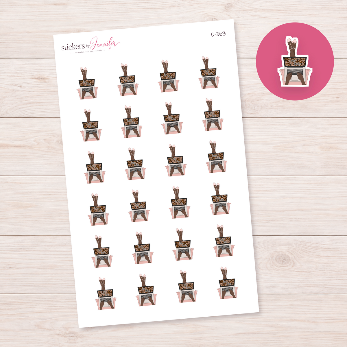 Leopard Laptop on Lap Planner Stickers | C-363
