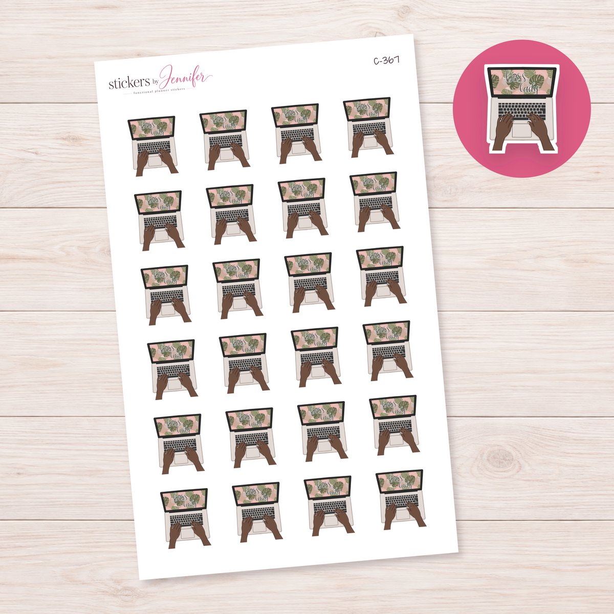 Neutral Tropical Boss Lady Laptop — Deep Skin Planner Stickers | C-367