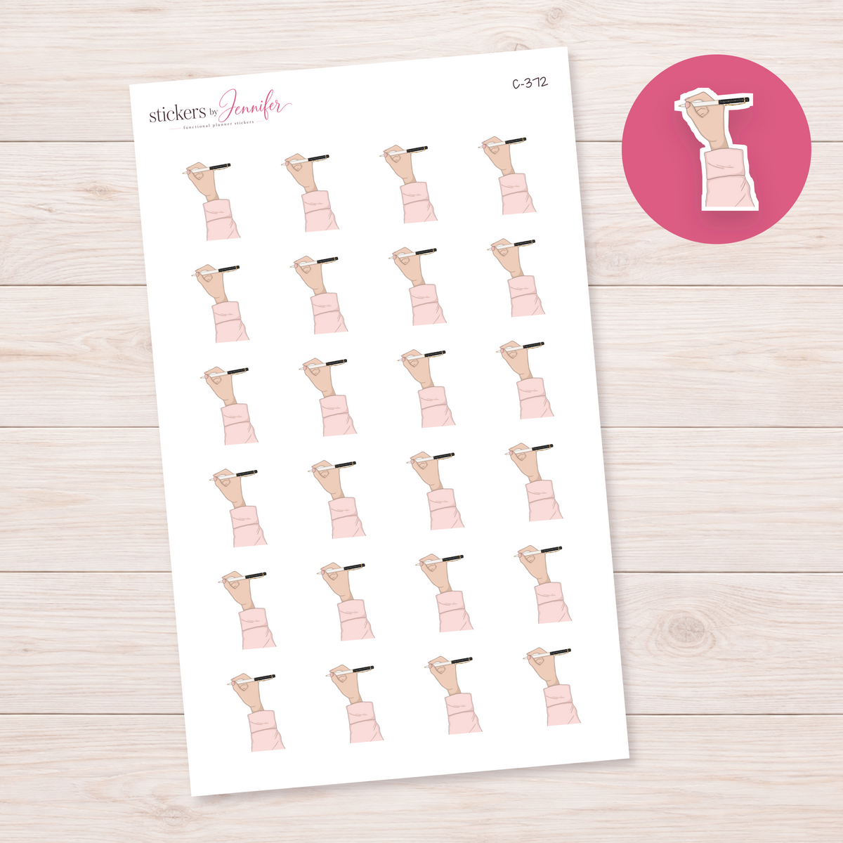 Black Pen and Pink Sleeve — Light Skin Planner Stickers | C-372