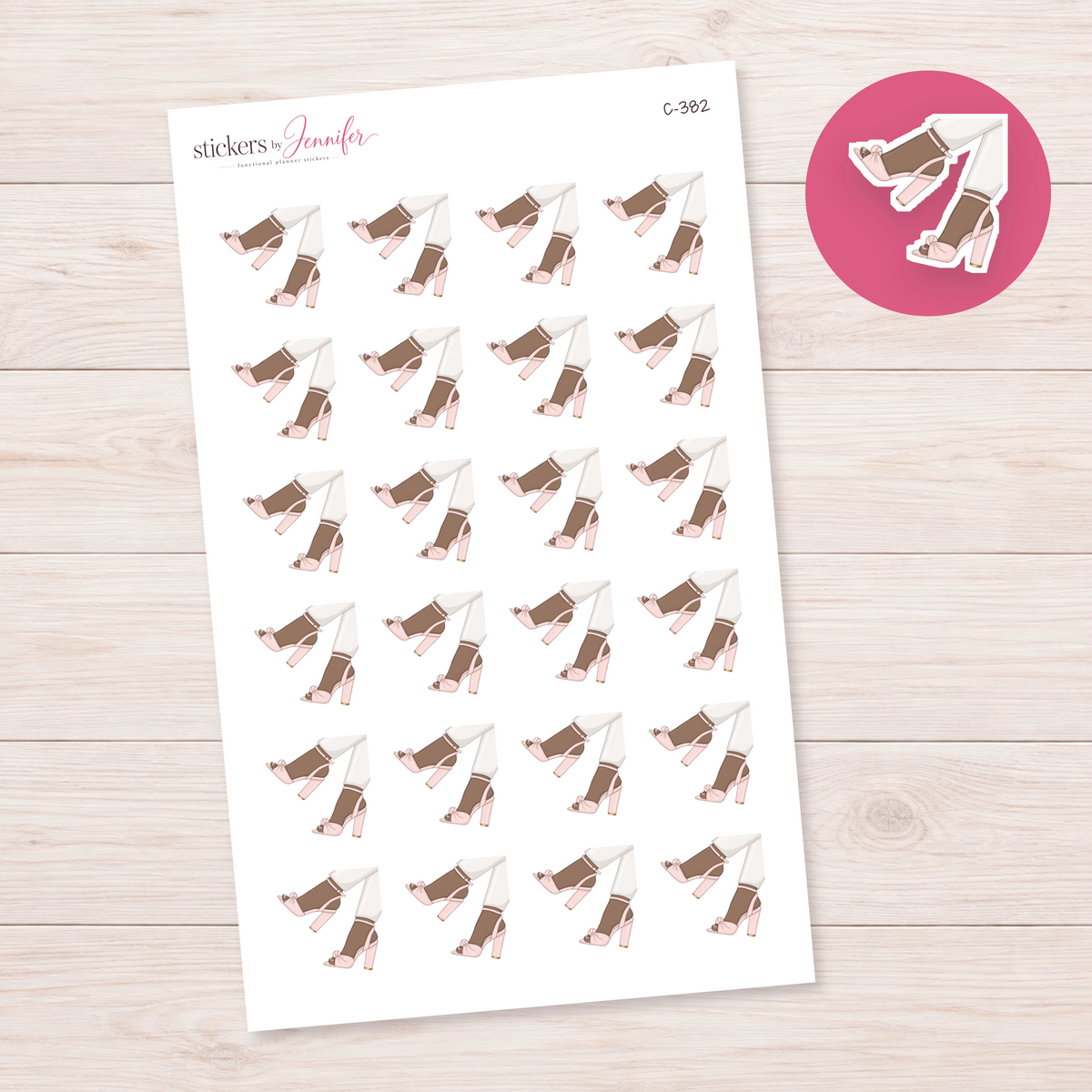White Trousers and Pink Bow Heels — Brown Skin Planner Stickers | C-382