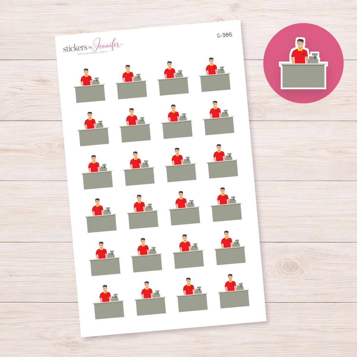 Friendly Cashier at Register Planner Stickers | C-385