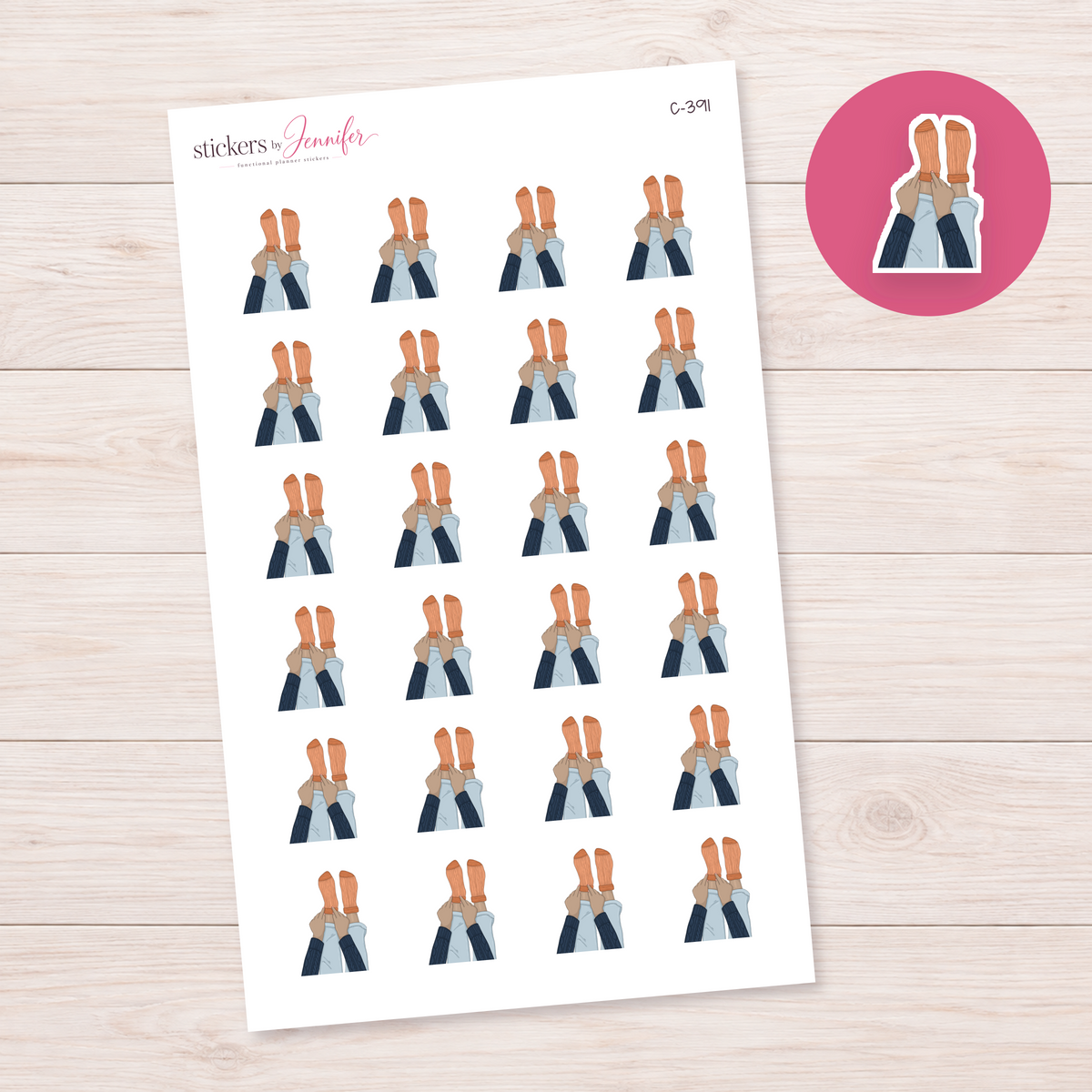 Orange Socks and Cozy Jeans — Tan Skin Planner Stickers | C-391