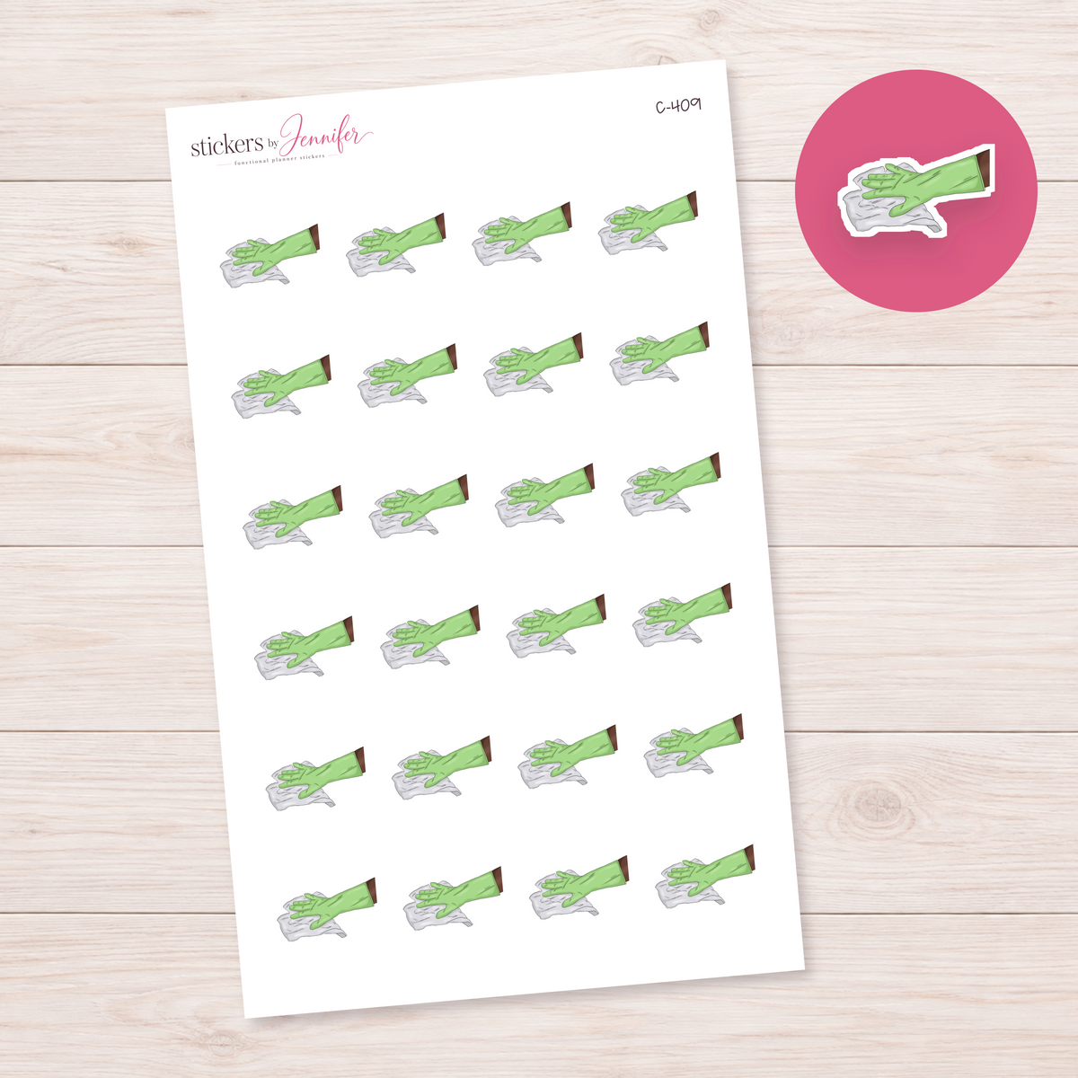 Green Cleaning Gloves in Action Planner Stickers | C-409