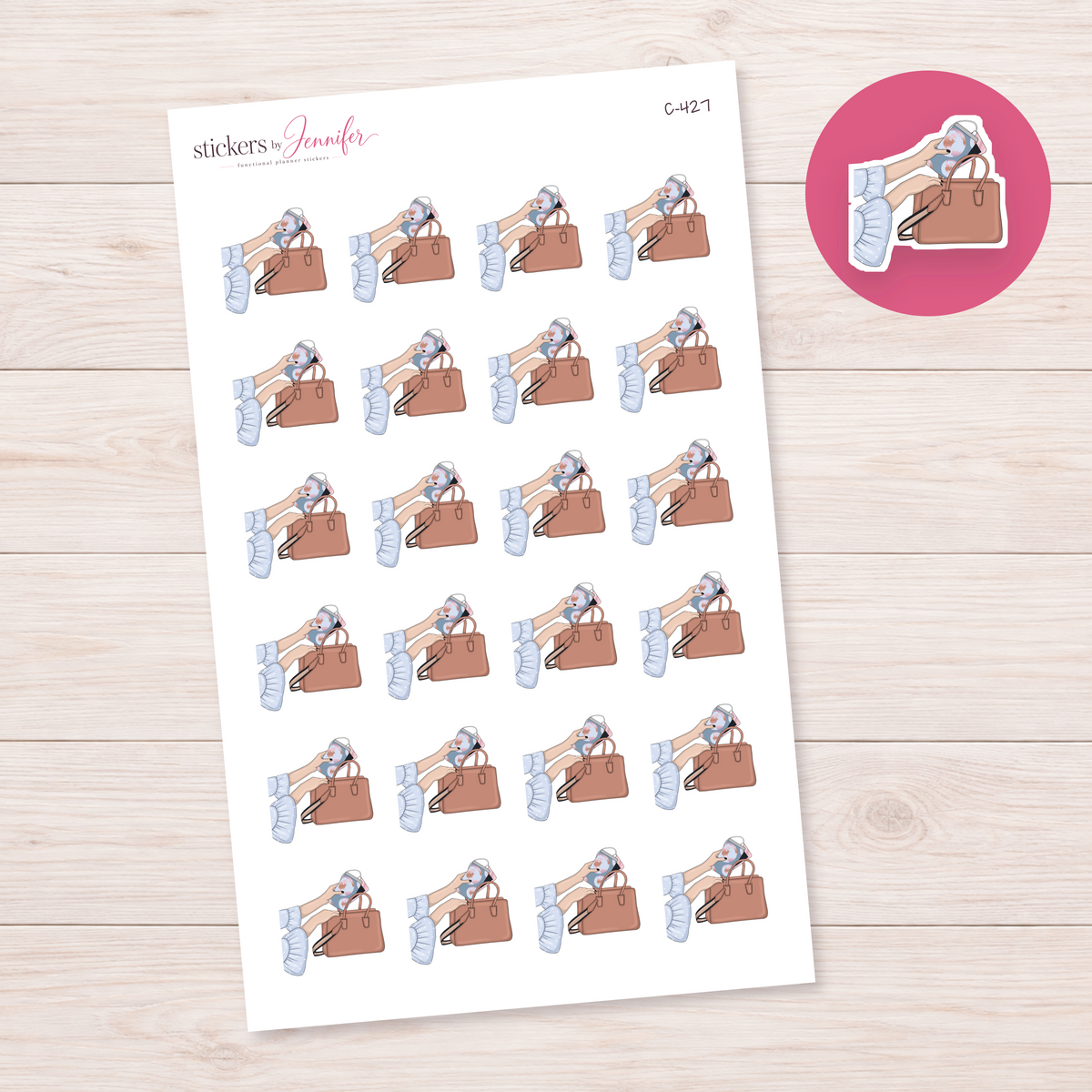 Packing a Floral Planner in a Handbag — Light Skin Planner Stickers | C-427