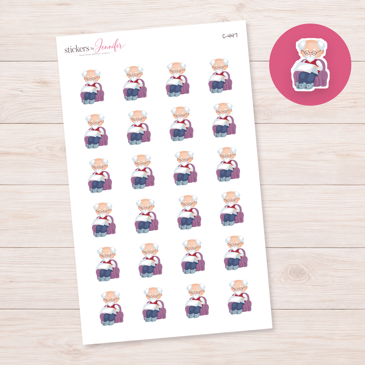 Grandpa Reading the Newspaper Planner Stickers | C-447
