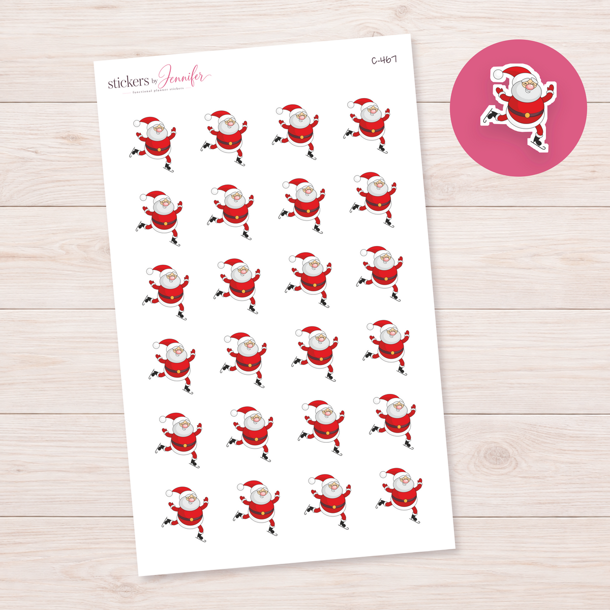 Ice Skating Santa Planner Stickers | C-467