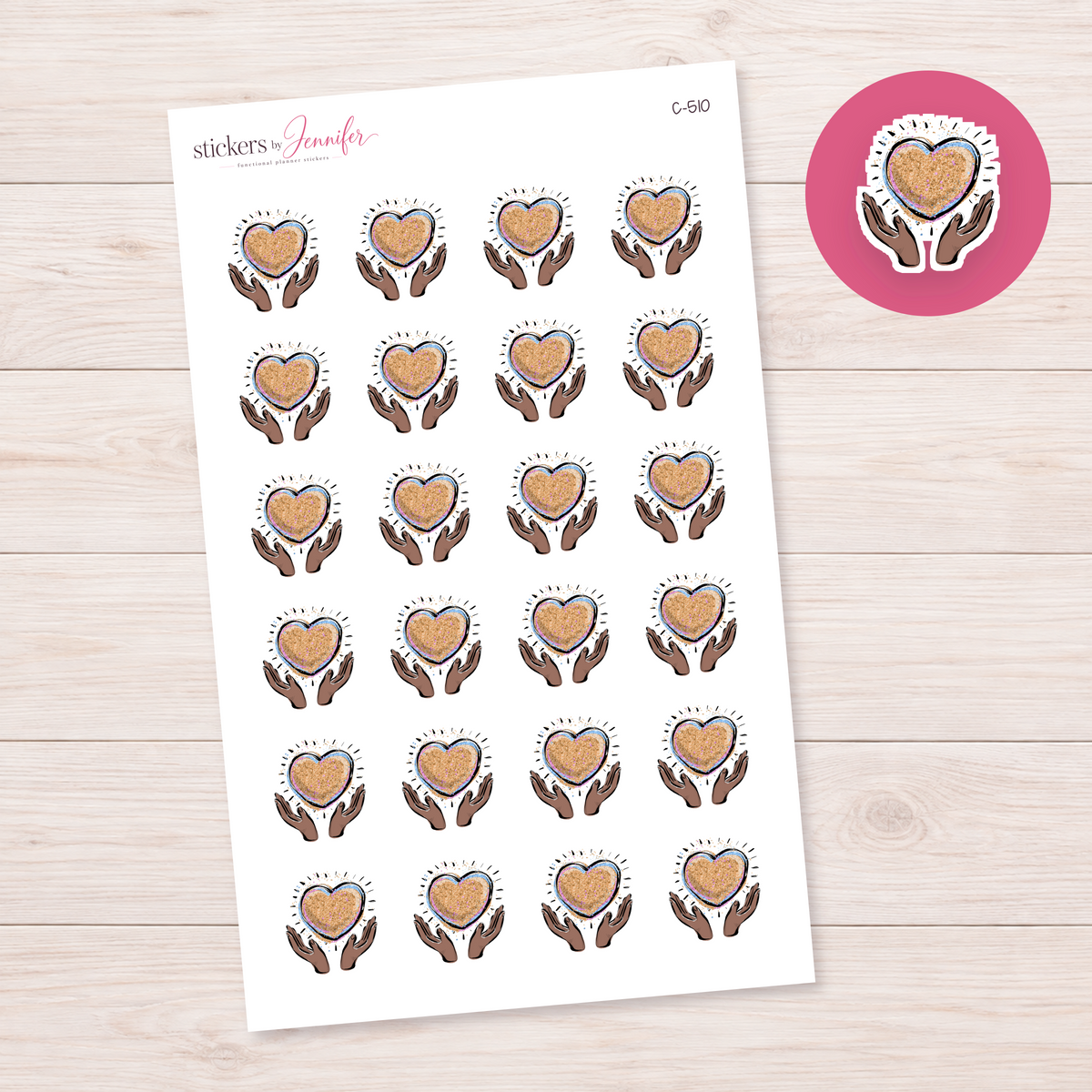 Gold Heart in Hands — Brown Skin Planner Stickers | C-510
