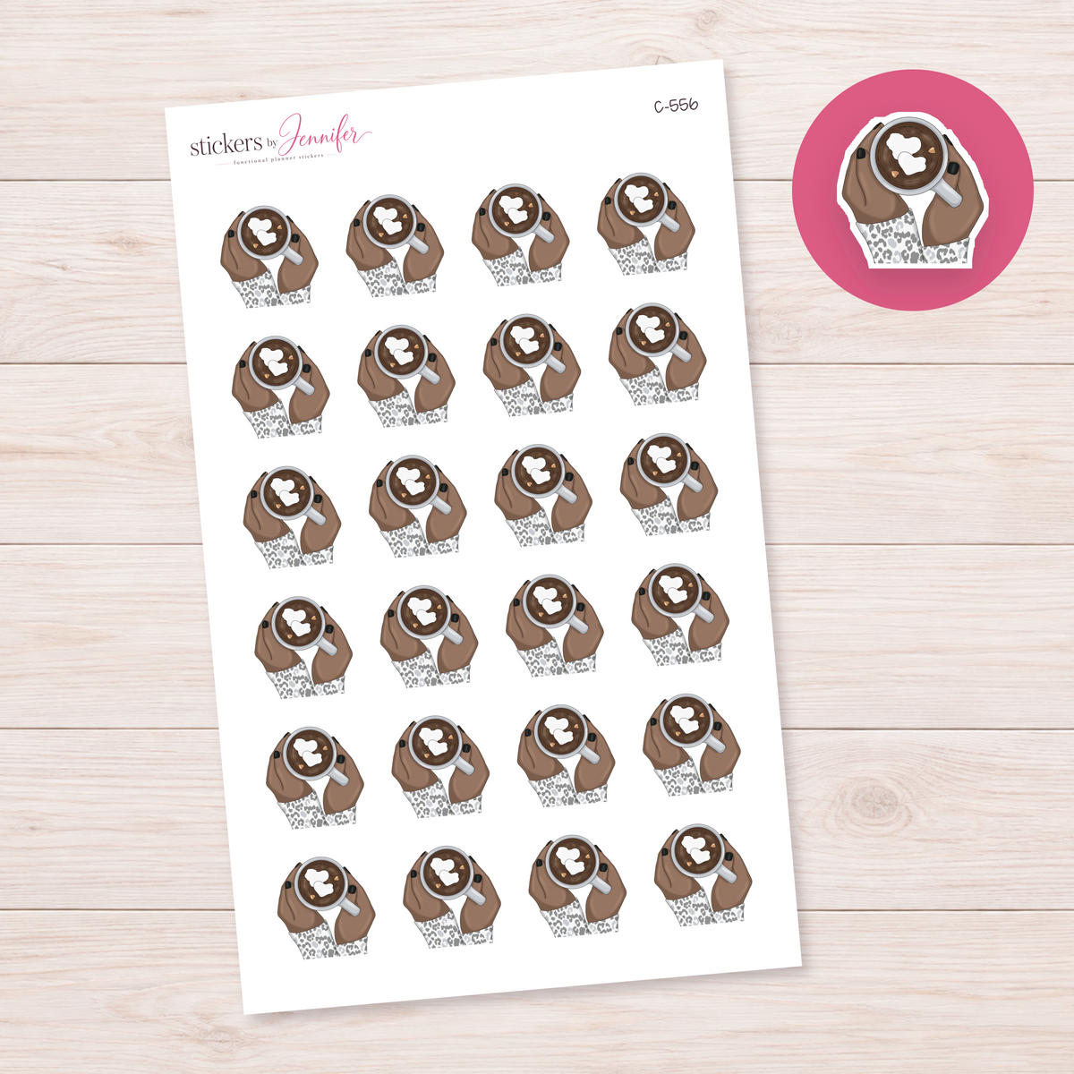 Marshmallow Cocoa in Hands — Brown Skin Planner Stickers | C-556