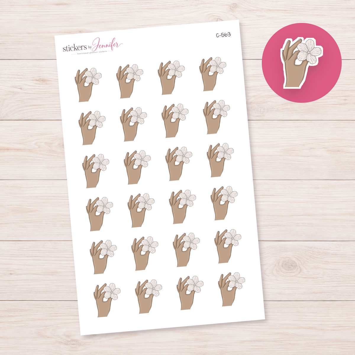 White Flower in Hand — Tan Skin Planner Stickers | C-563