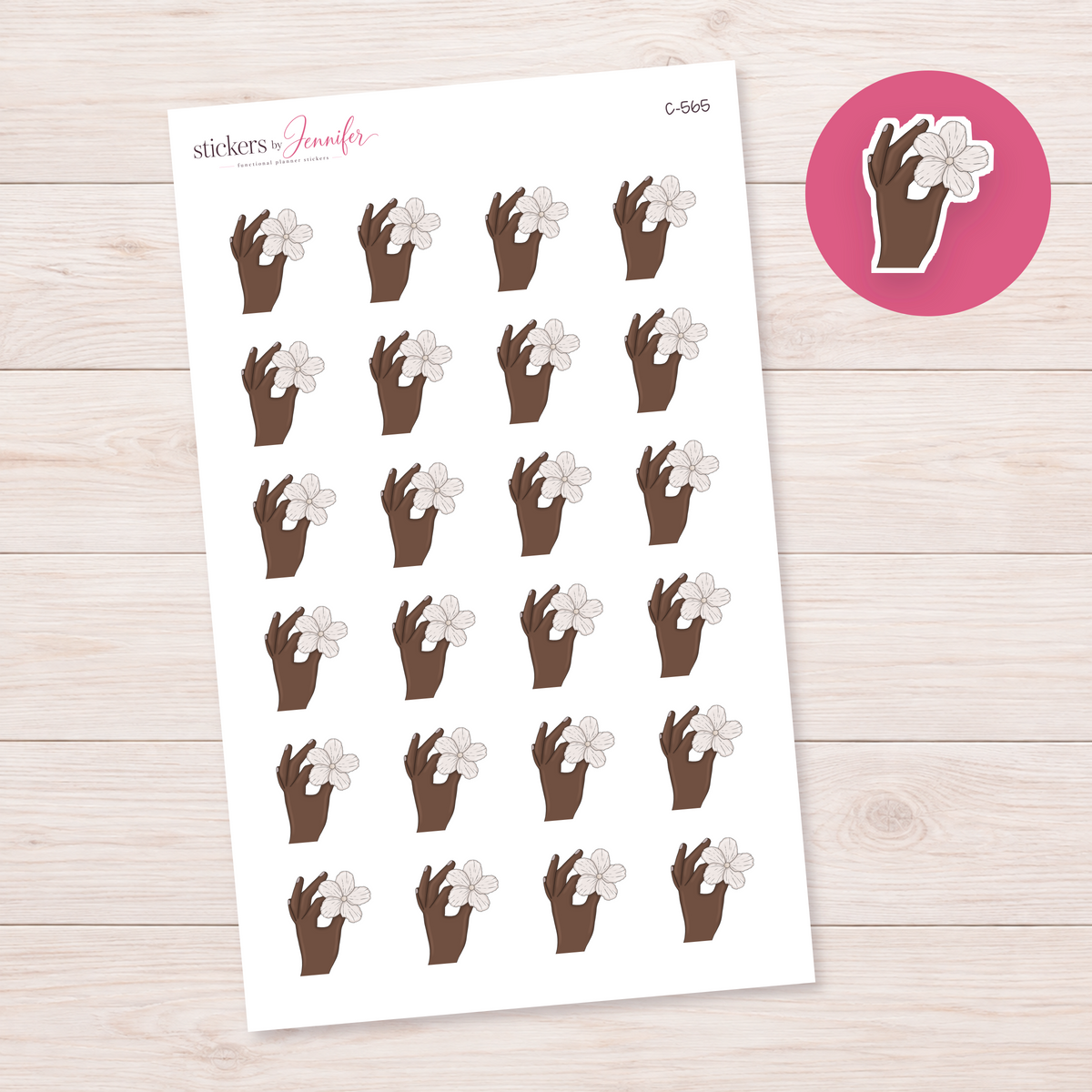 White Flower in Hand Planner Stickers | C-565