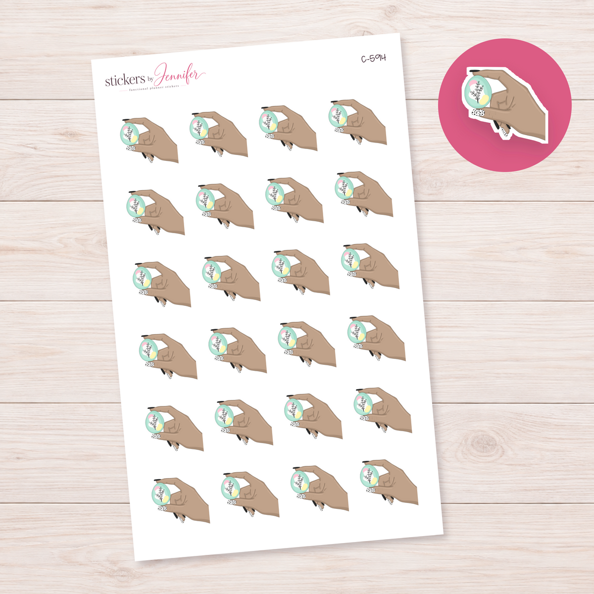 Mint Floral Easter Egg — Tan Skin Planner Stickers | C-594
