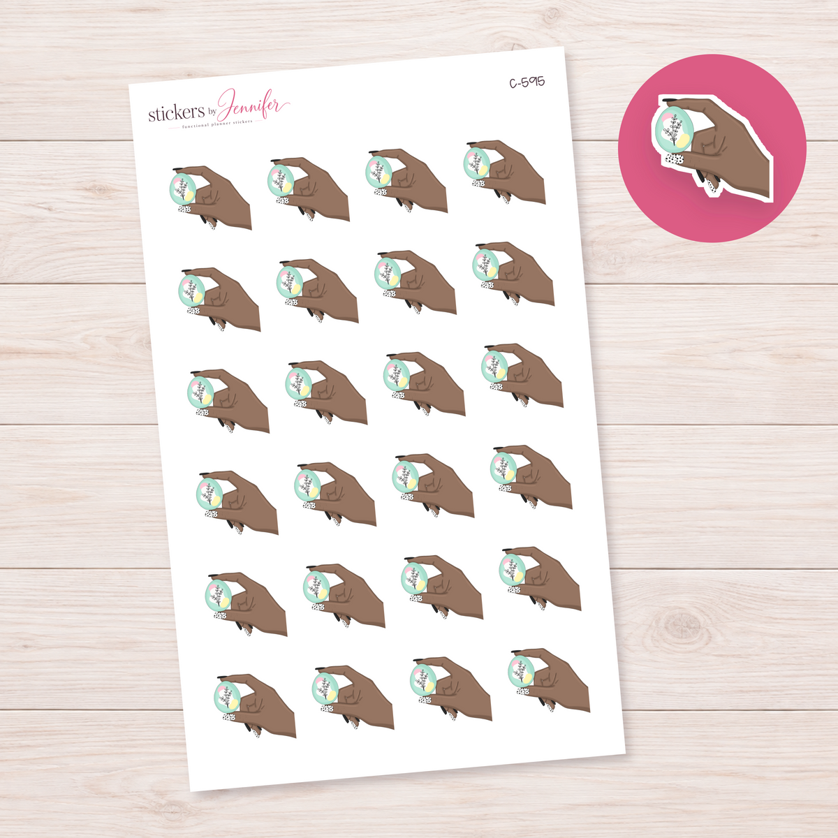 Mint Floral Easter Egg — Medium Brown Skin Planner Stickers | C-595