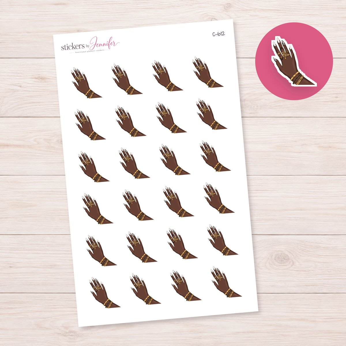 Gold Jewelry and White Nails — Brown Skin Planner Stickers | C-612