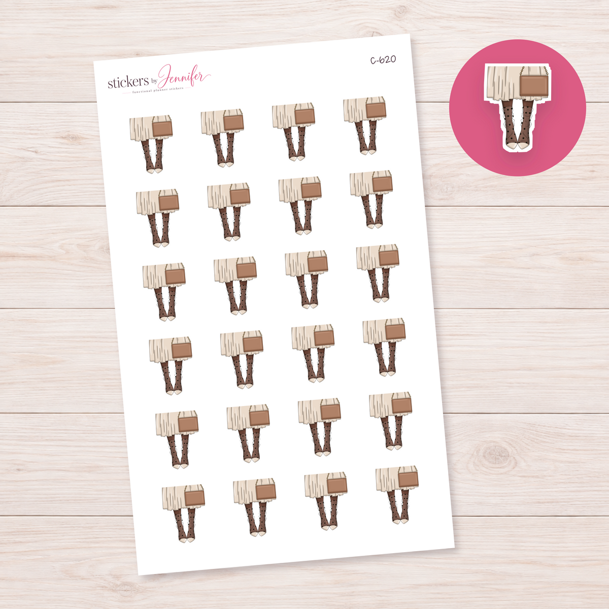 Pleated Skirt and Dotted Socks — Brown Skin Planner Stickers | C-620