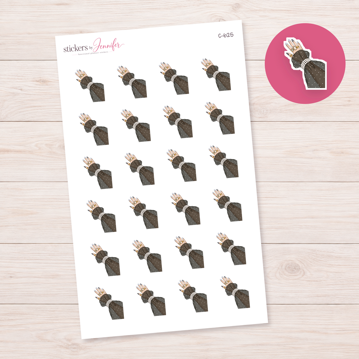 Sheer Dotted Sleeve and Pearls — Light Skin Planner Stickers | C-625