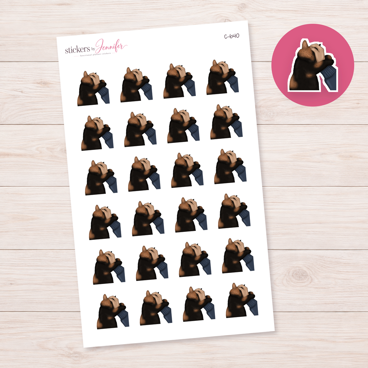 Petting a Calico Cat — Tan Skin Planner Stickers | C-640