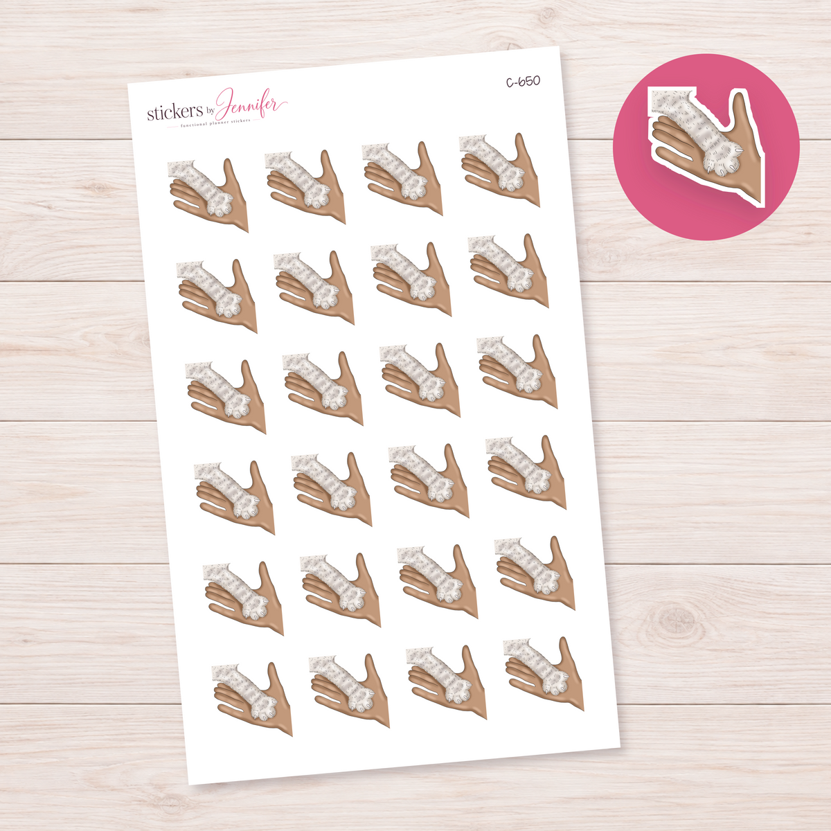 Cat Paw Shake — White Paw and Tan Skin Planner Stickers | C-650