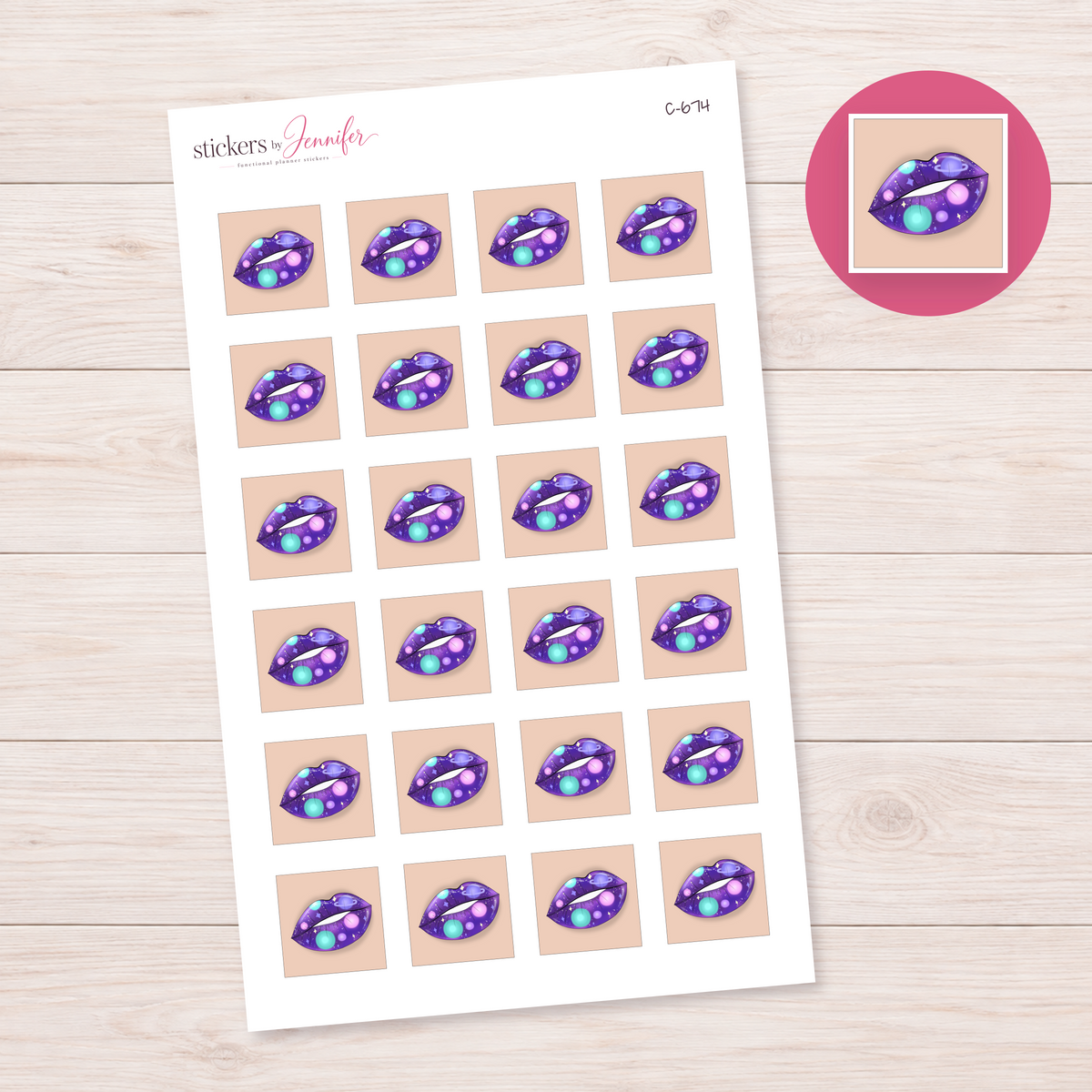 Purple Galaxy Lips — Light Skin Planner Stickers | C-674