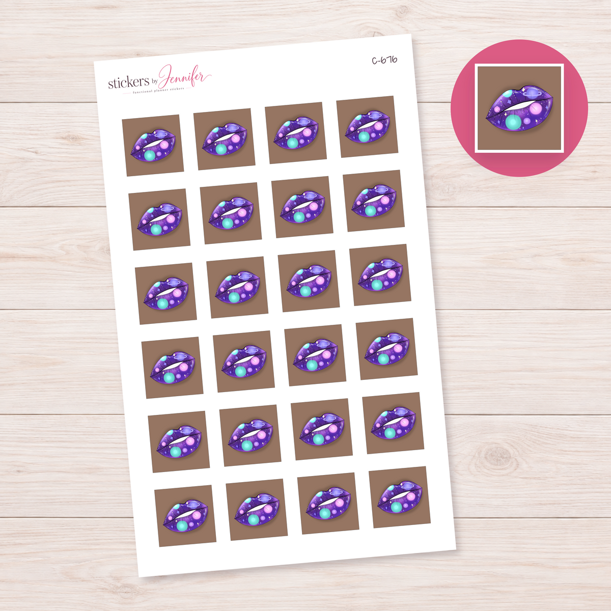 Purple Galaxy Lips — Brown Skin Planner Stickers | C-676