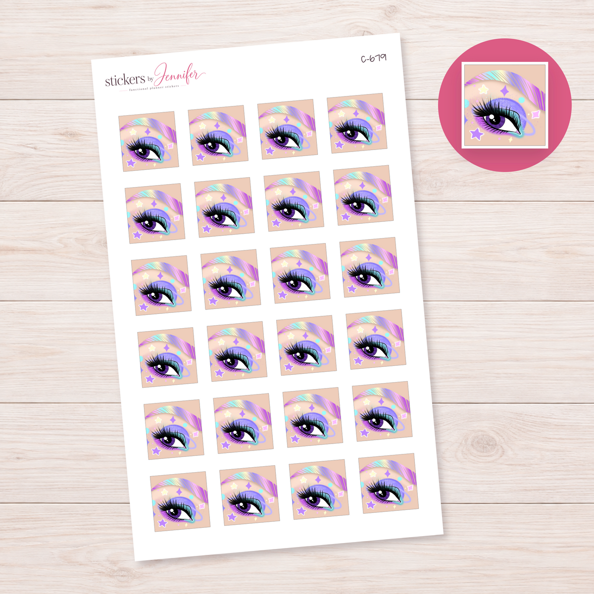 Pastel Star Eye Makeup Planner Stickers | C-679