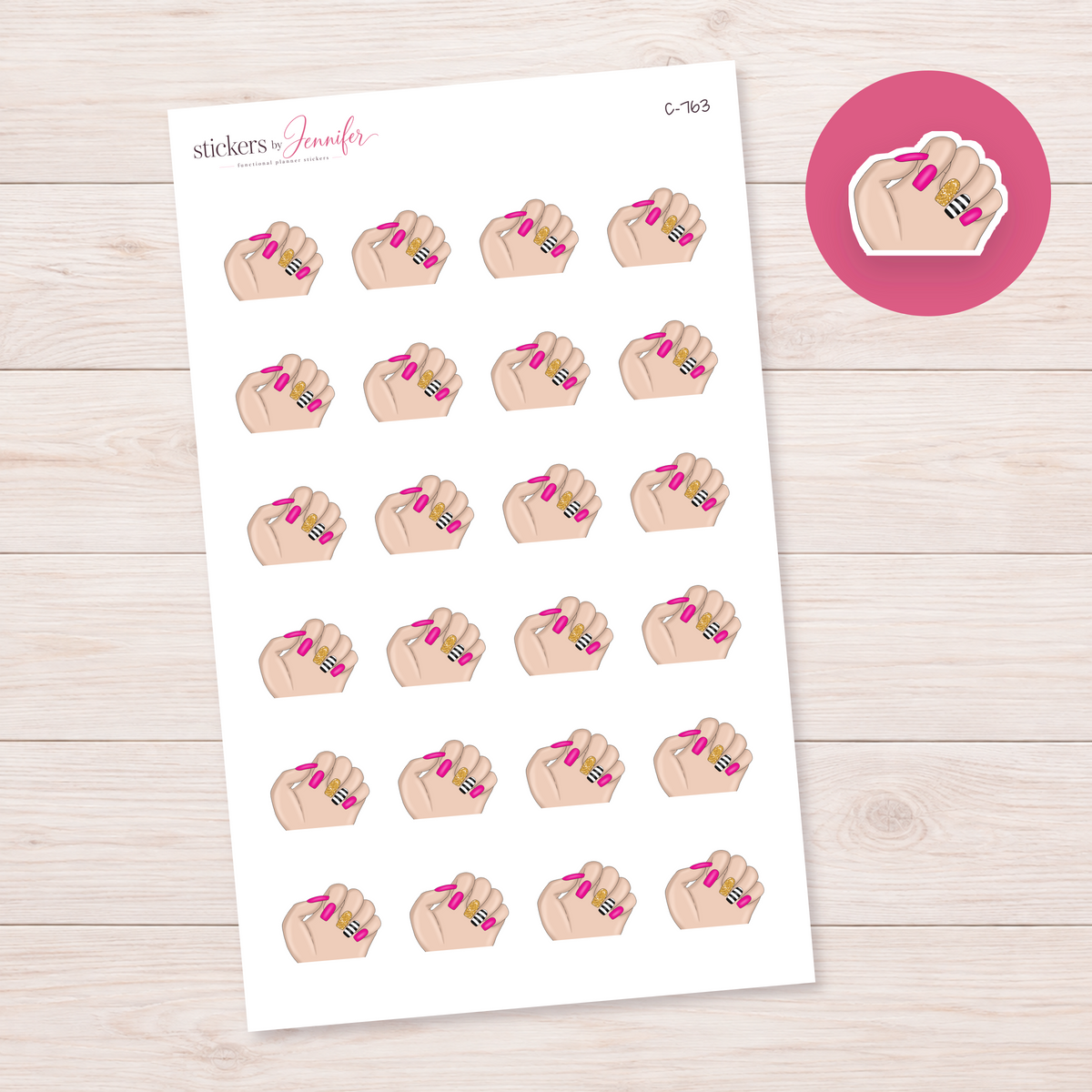 Pink Manicure Planner Stickers | C-763