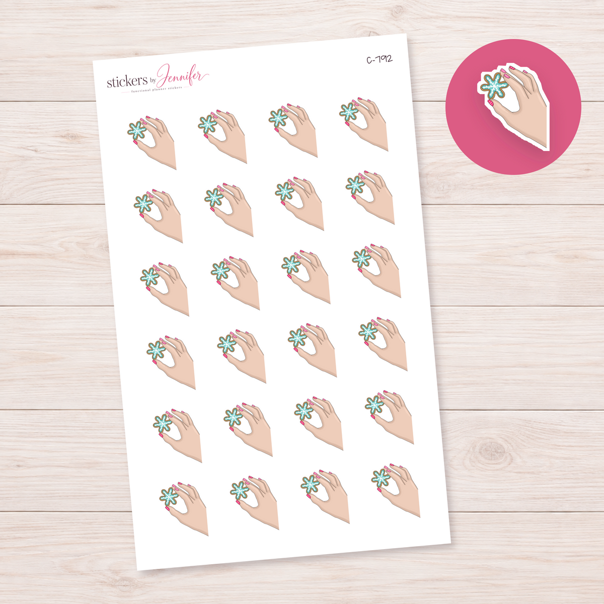 Snowflake Cookie in Hand — Light Skin Planner Stickers | C-792