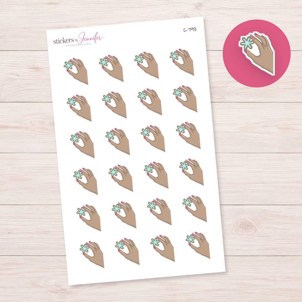 Snowflake Cookie in Hand — Tan Skin Planner Stickers | C-793