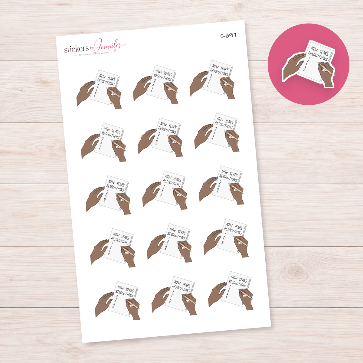 Resolution Writing Hands Planner Stickers | C-897