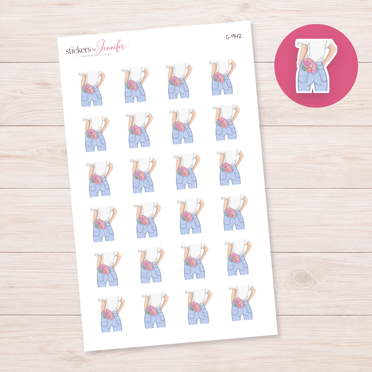 Jeans and Flowers Outfit Planner Stickers | C-942