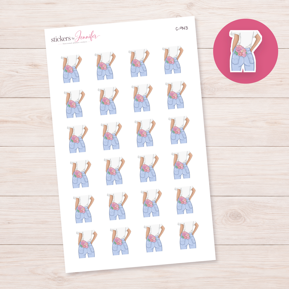 Roses in a Jeans Pocket — Light Skin Planner Stickers | C-943