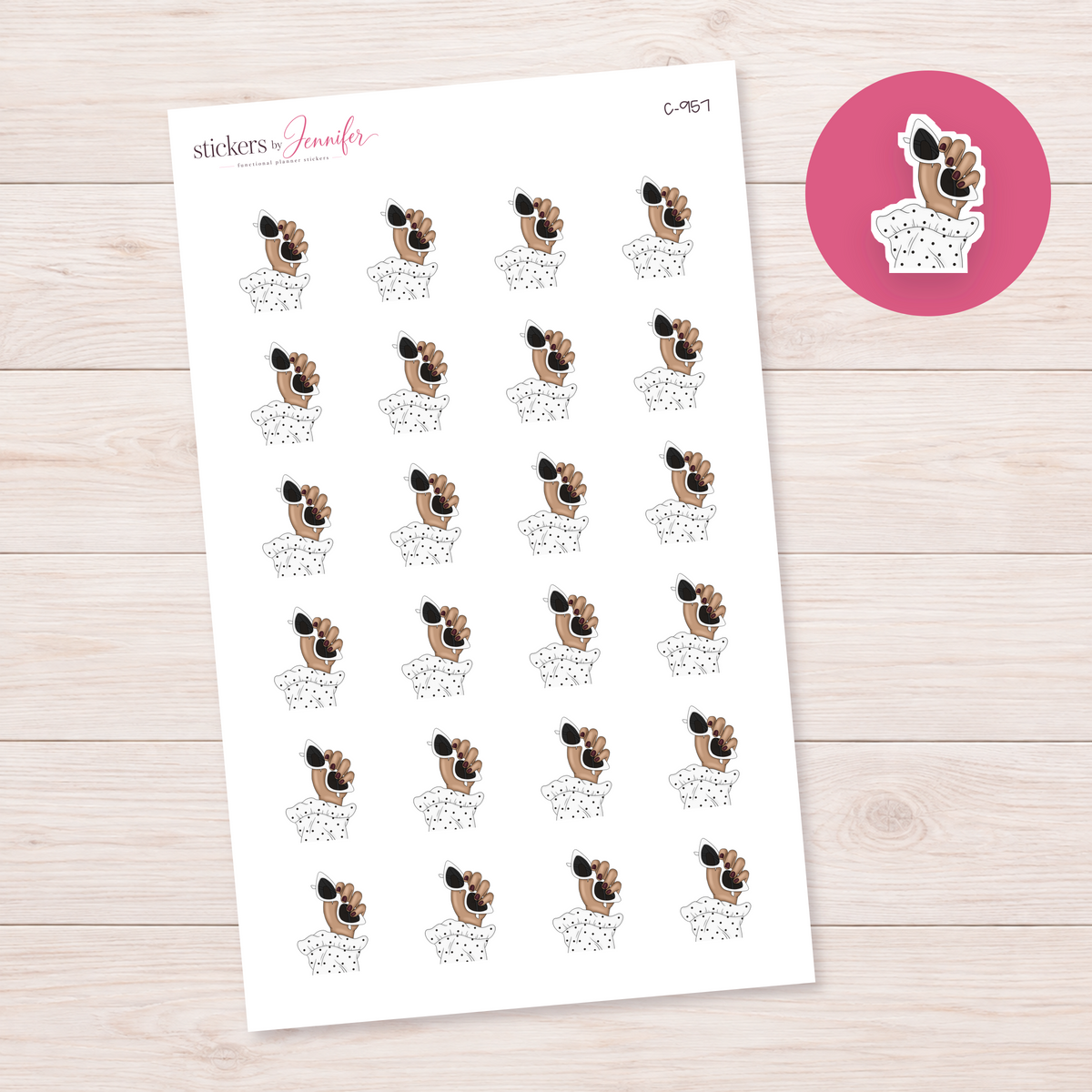 White Sunglasses in Dotted Sleeve — Tan Skin Planner Stickers | C-957