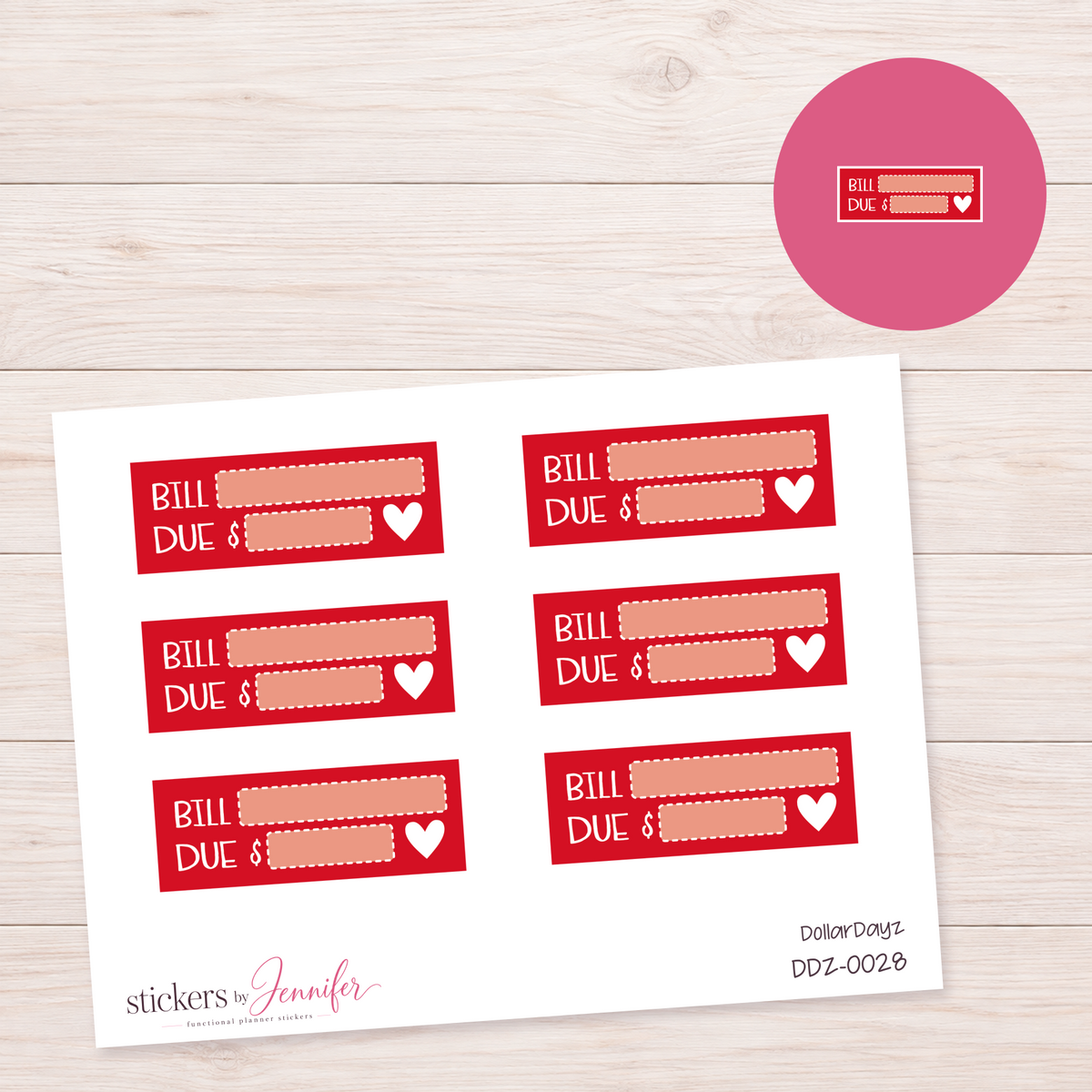 Red Bill Due Label Planner Stickers | DDZ-0028