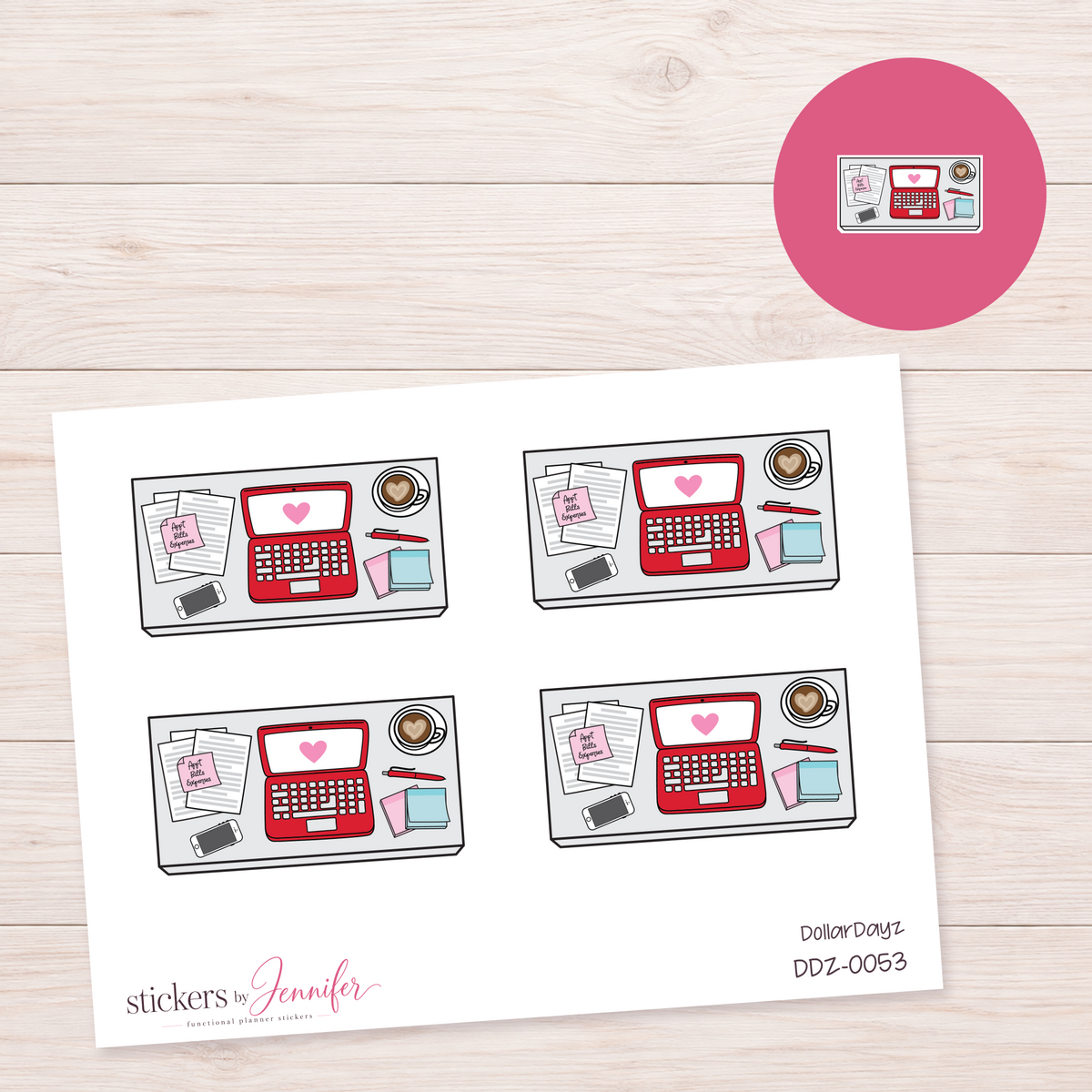 Red Work Desk Planner Stickers | DDZ-0053